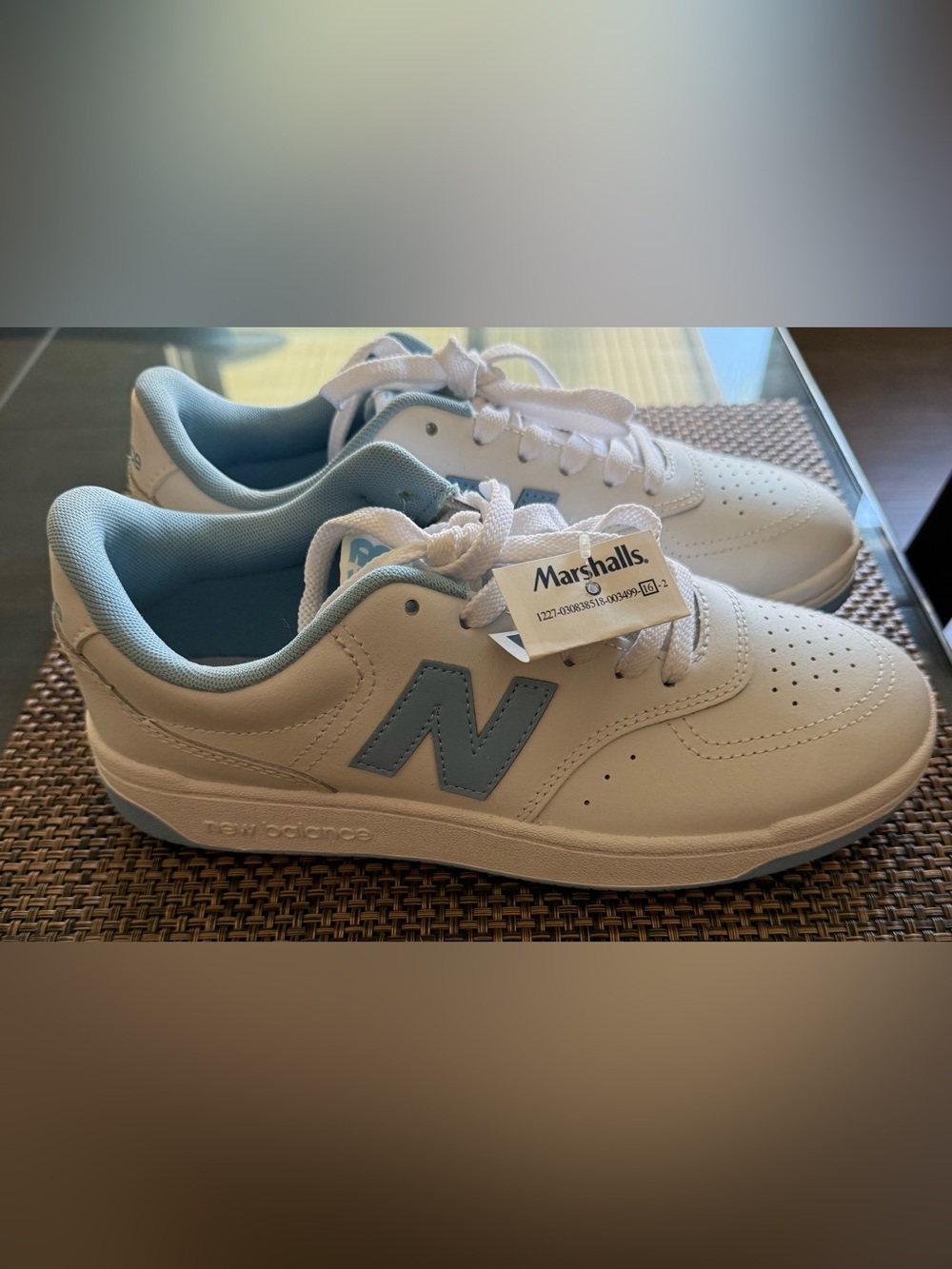 New Balance Womens White Sneakers with Light Blue 'N' Accent